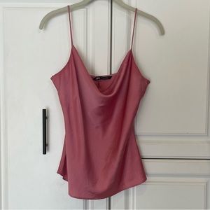 Zara Satin Pink Cowl Neck Tank